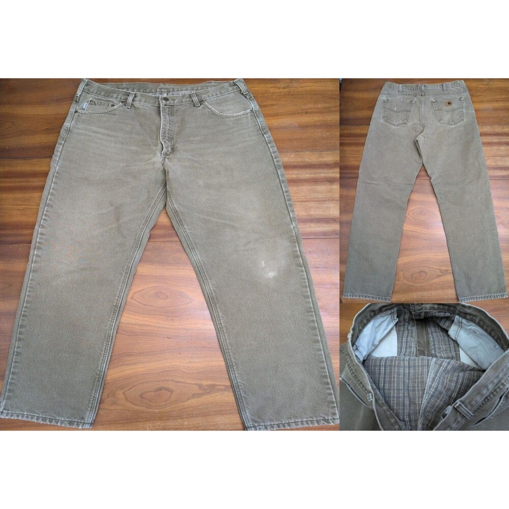 Vintage Carhartt Work Jeans Pants Mens 38x34 Flannel Lined Distressed B162 BRK